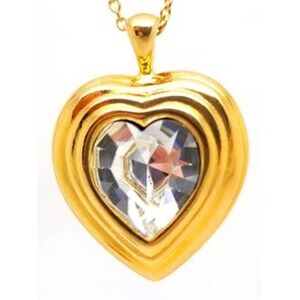 Gold Tone Crystal Heart Extra Long Pendant 30"